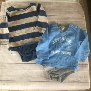 Gap Baby 2 Bodysuit Tees Long Sleeve 12-18 mo